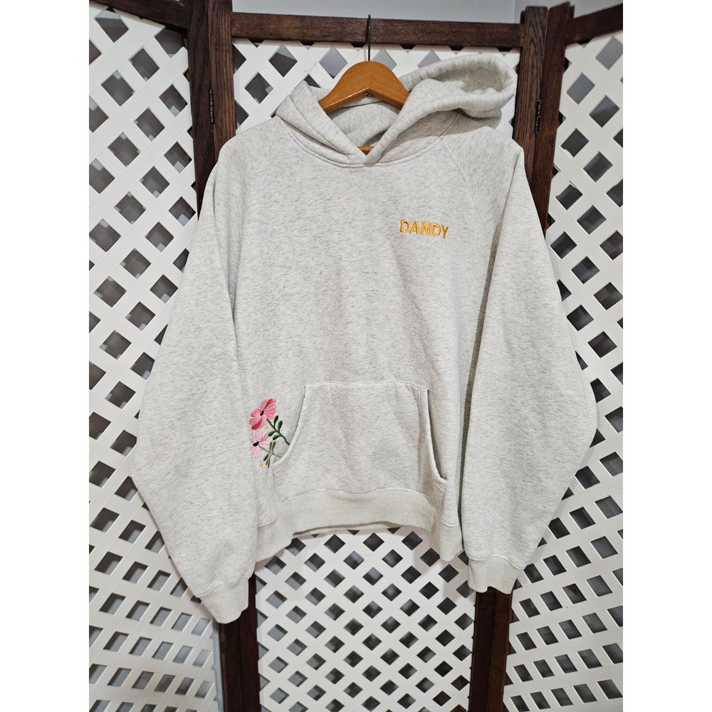 Dandy Worldwide Gift Giving Oversized Lux Hoodie Gray Flower Embroidered, Size M